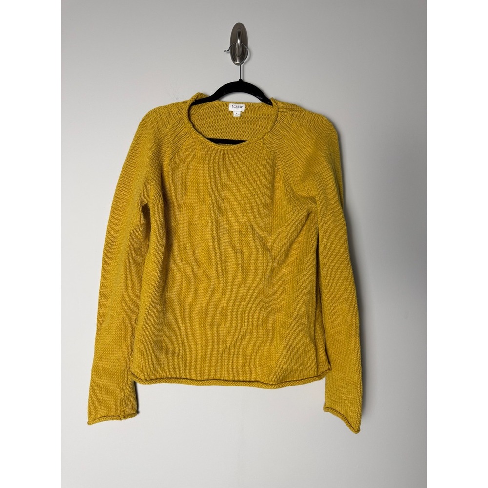 J Crew Sweater Womens L Yellow Cotton Teddie Crew Neck Preppy Casual‎